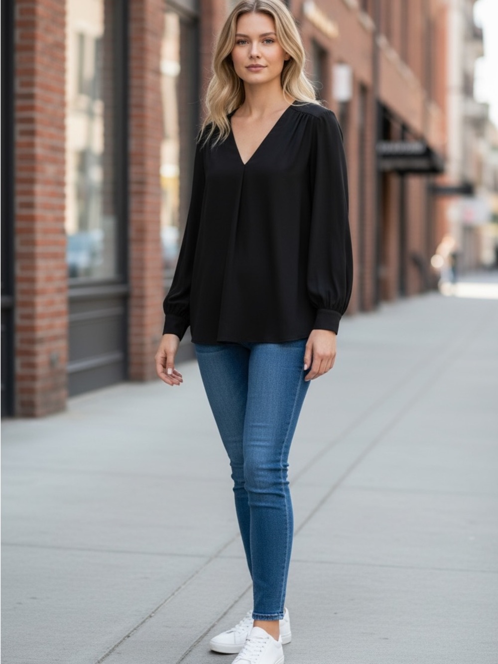 Ann Taylor, Polyester blouse, long sleeve v-neck top sz XL